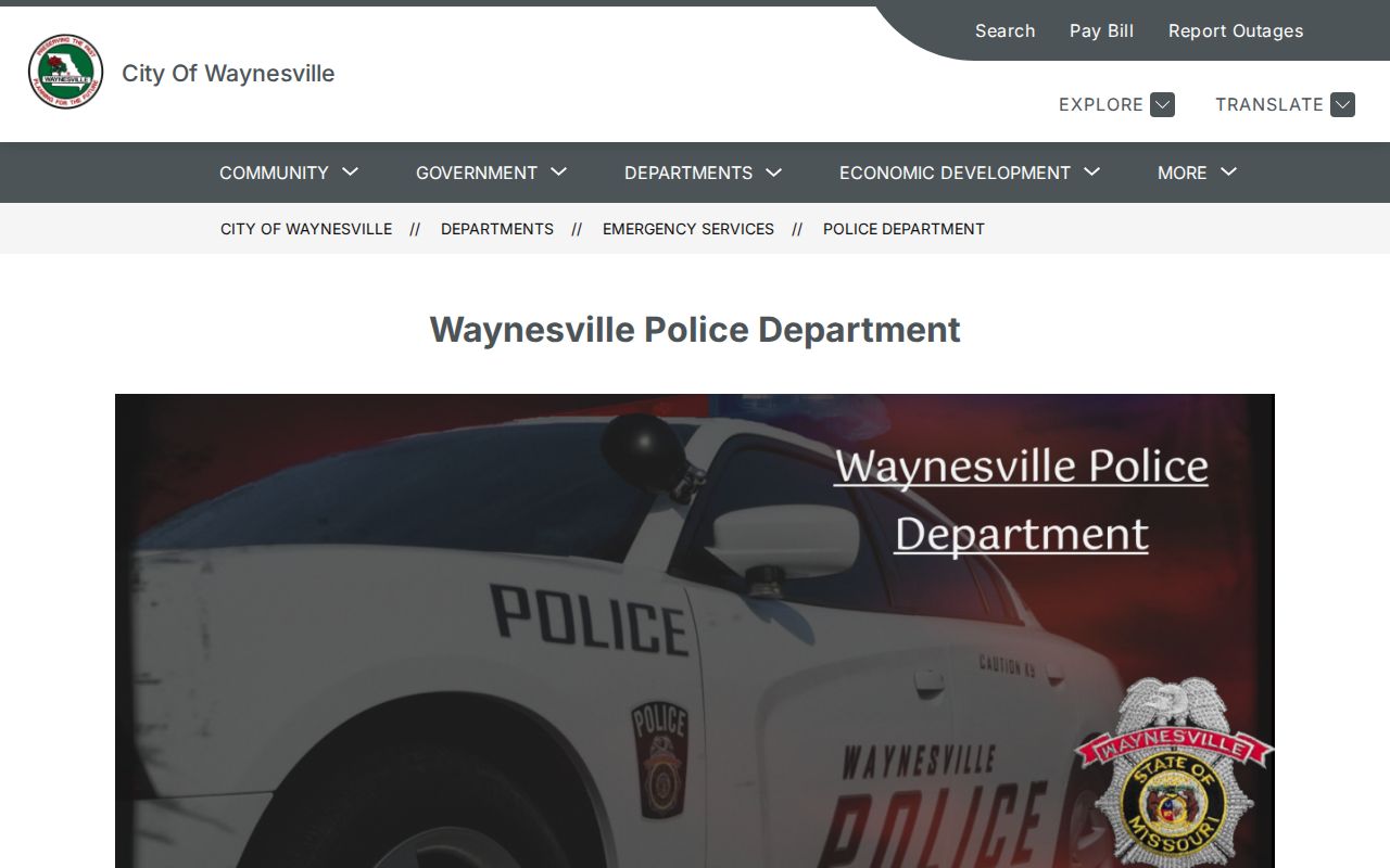 Official Waynesville Police Department page with dispatch contact