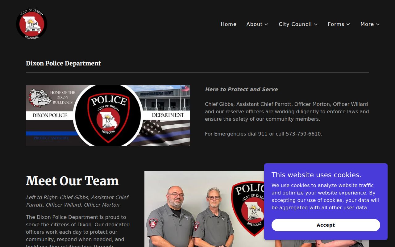 Official Dixon Police Department emergency and non-emergency contact page